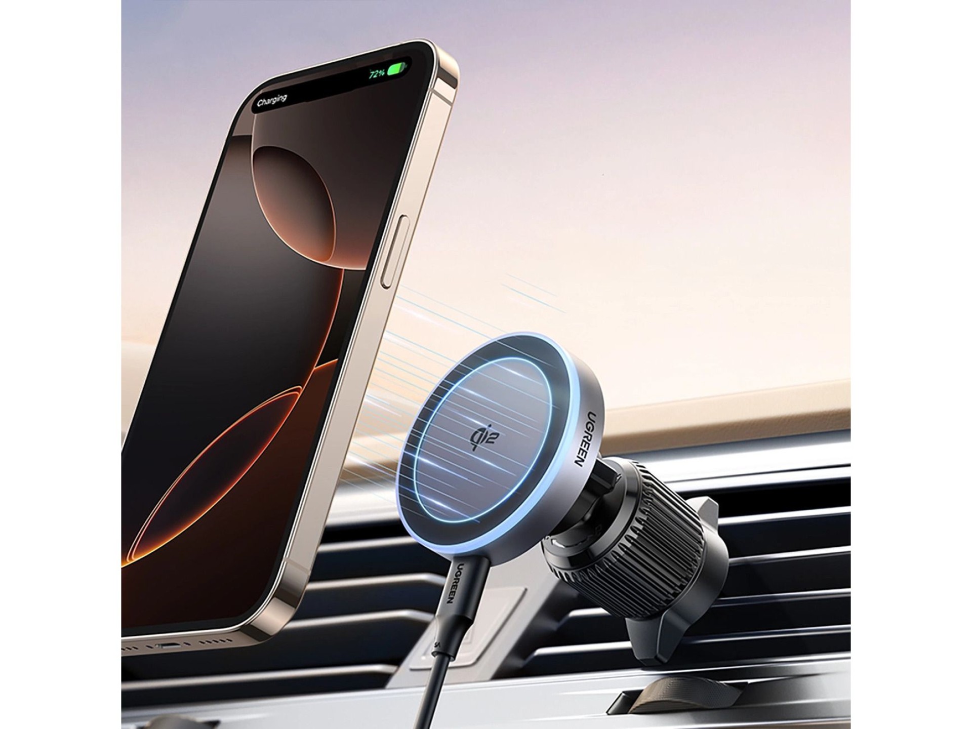 Ugreen W708 Wireless Charger Holder with MagSafe, Qi2, for Air Vent - Black