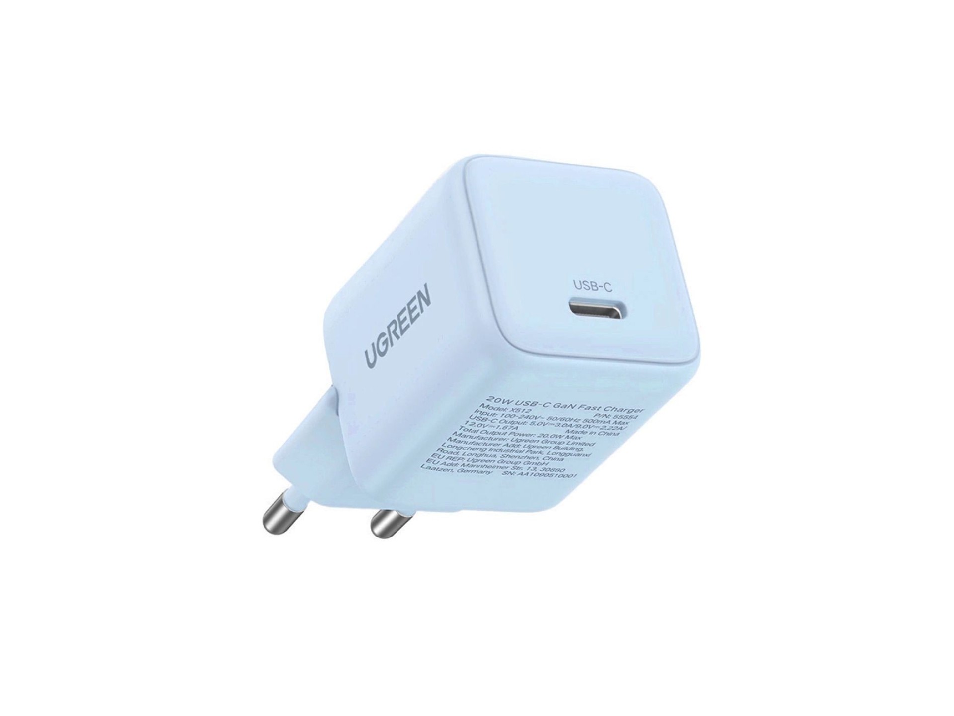Carregador de parede Ugreen X512 20W GaN 1x USB-C - Azul