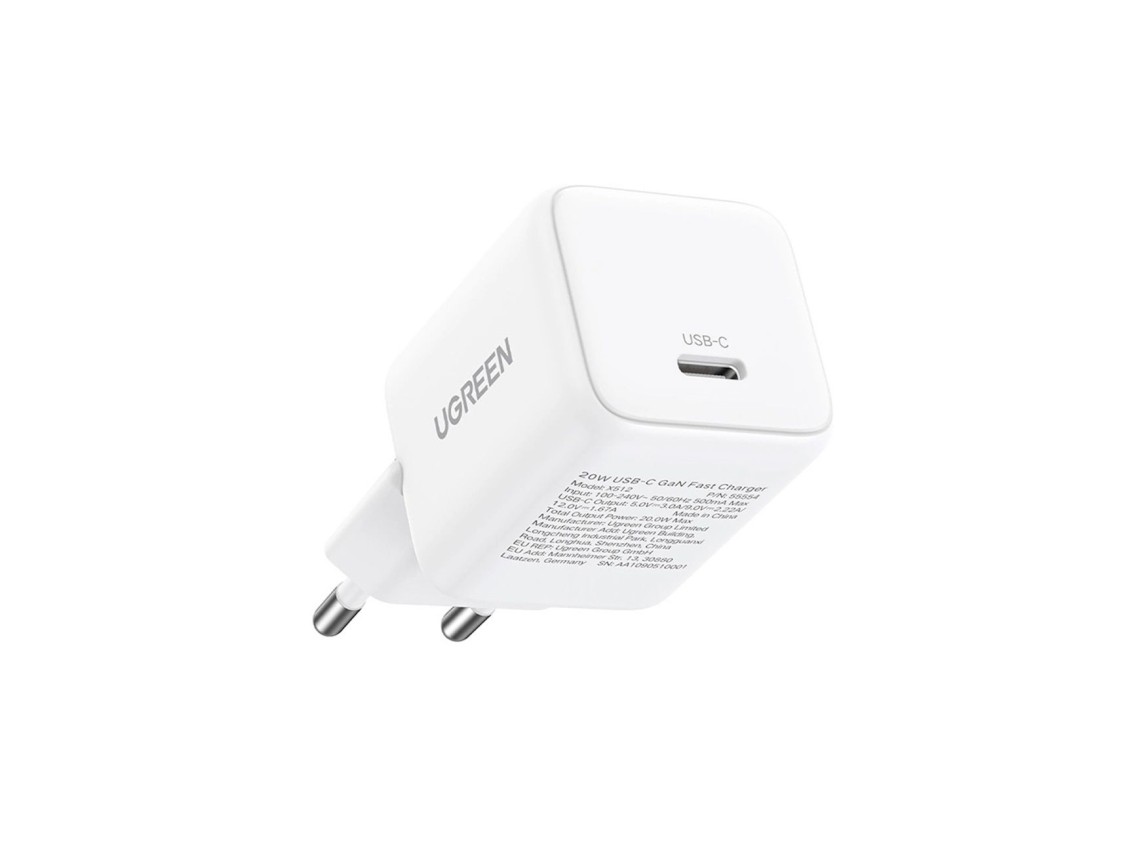 Cargador de pared Ugreen X513 de 30 W GaN con 1 cable USB-C + 1 m de cable USB-C - Blanco