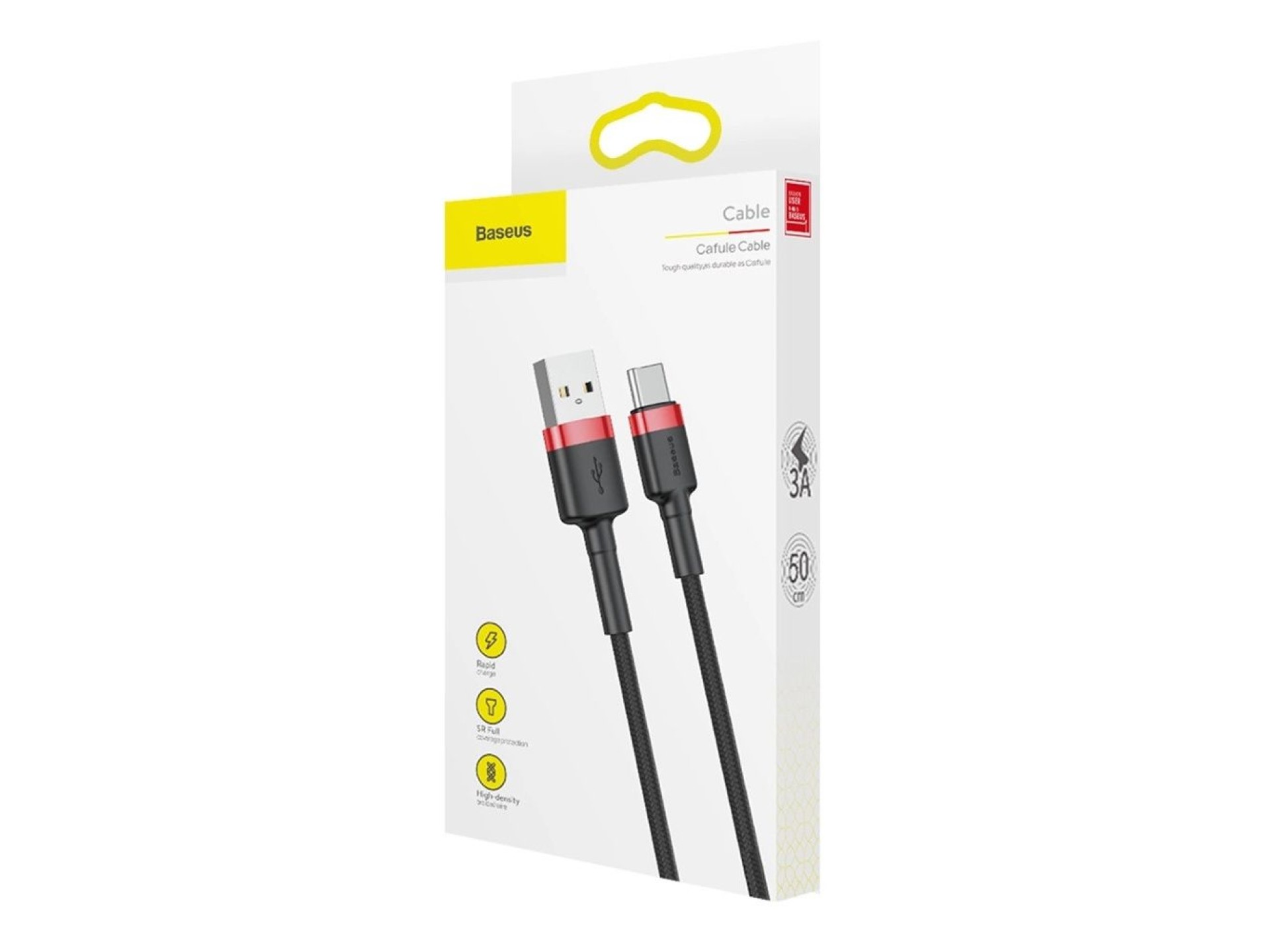 Baseus Cafule USB-A / USB-C QC 3.0 3A cable 0.5 m - black and red