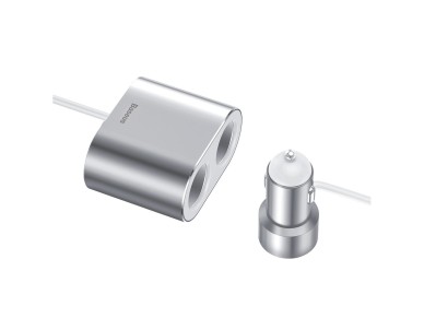 Divisor Baseus CRDYQ-0S (2 tomas de encendedor, 80 W, 2 USB-A 3,1 A), color plateado Divisor Baseus CRDYQ-0S (2 tomas de encendedor, 80 W, 2 USB-A 3,1 A), color plateado