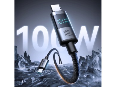 Cable USB-C Joyroom S-A16 Pro Prism Series de 100 W - USB-C con pantalla digital de 1,2 m - Negro