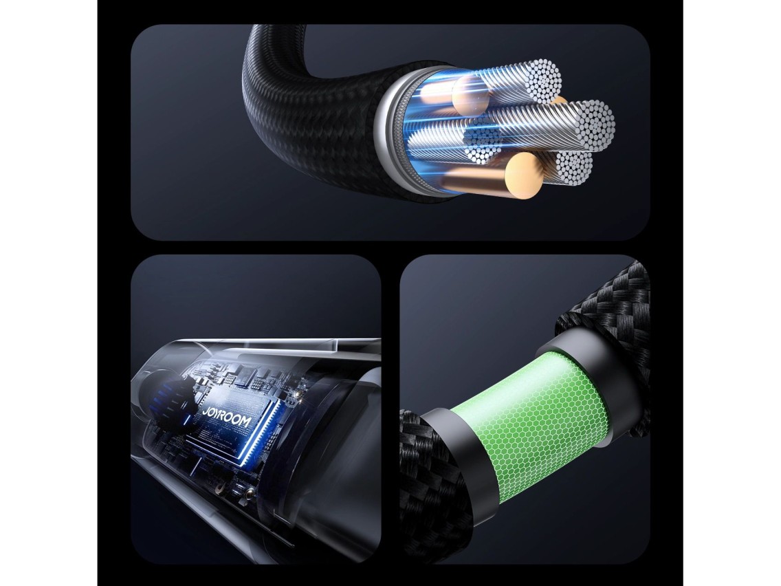 Cable USB-C Joyroom S-A16 Pro Prism Series de 100 W - USB-C con pantalla digital de 1,2 m - Negro