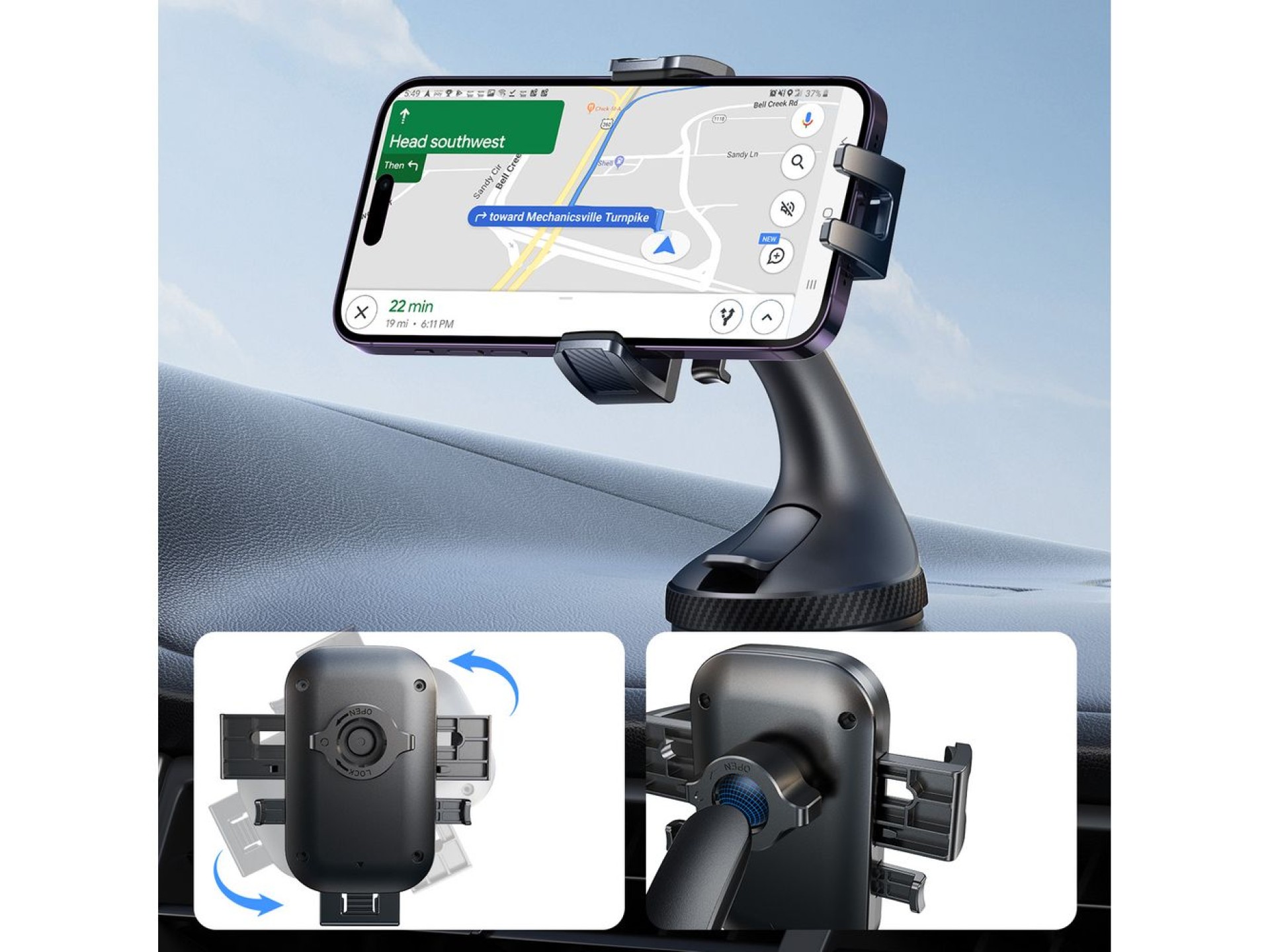 Joyroom JR-OK6 clamp phone holder for glass - black