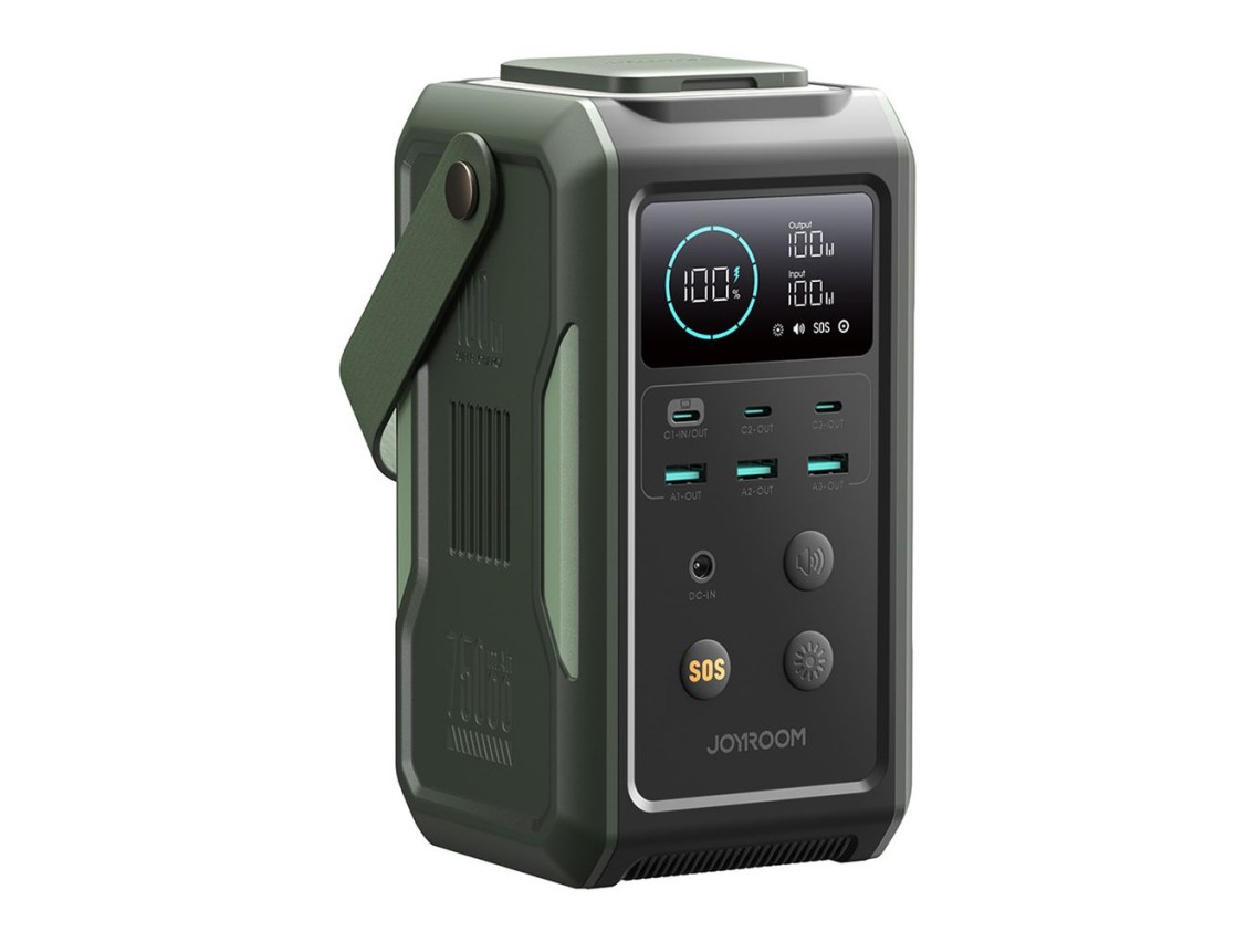Batería externa Joyroom JR-PBF10 de 75000 mAh y 100 W con 3 puertos USB-C y 3 puertos USB-A, lintern