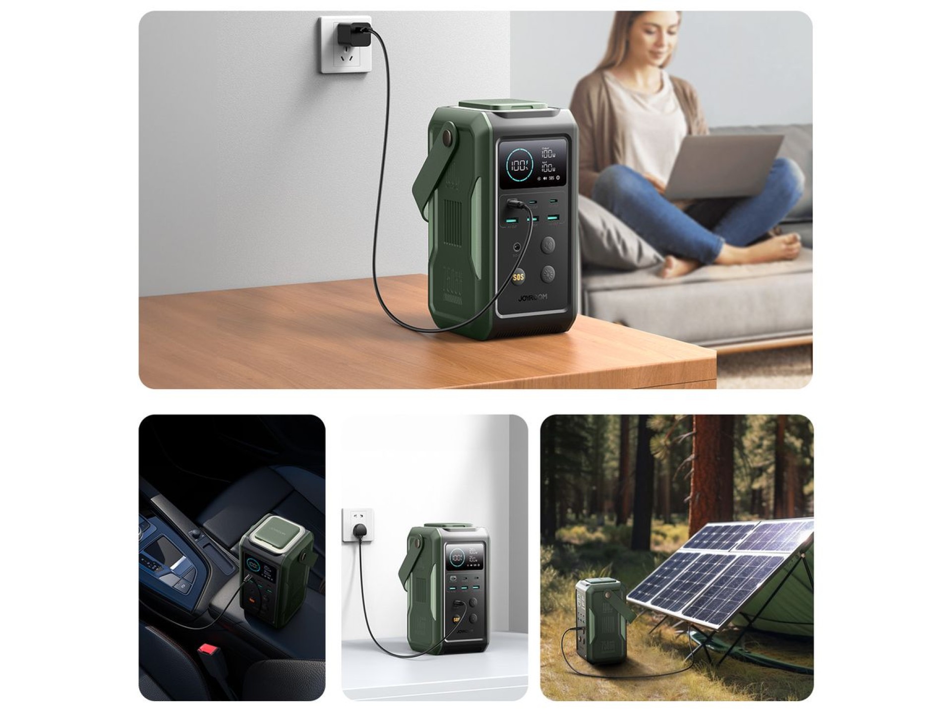 Batería externa Joyroom JR-PBF10 de 75000 mAh y 100 W con 3 puertos USB-C y 3 puertos USB-A, lintern