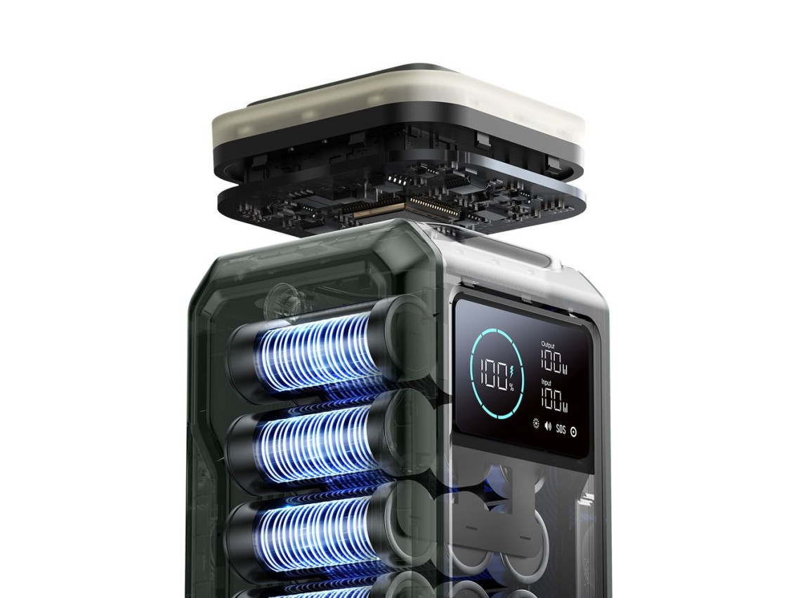 Batería externa Joyroom JR-PBF10 de 75000 mAh y 100 W con 3 puertos USB-C y 3 puertos USB-A, lintern