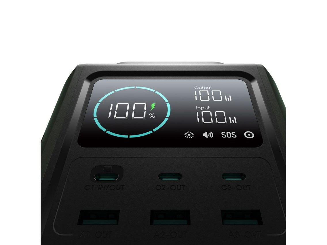 Batería externa Joyroom JR-PBF10 de 75000 mAh y 100 W con 3 puertos USB-C y 3 puertos USB-A, lintern