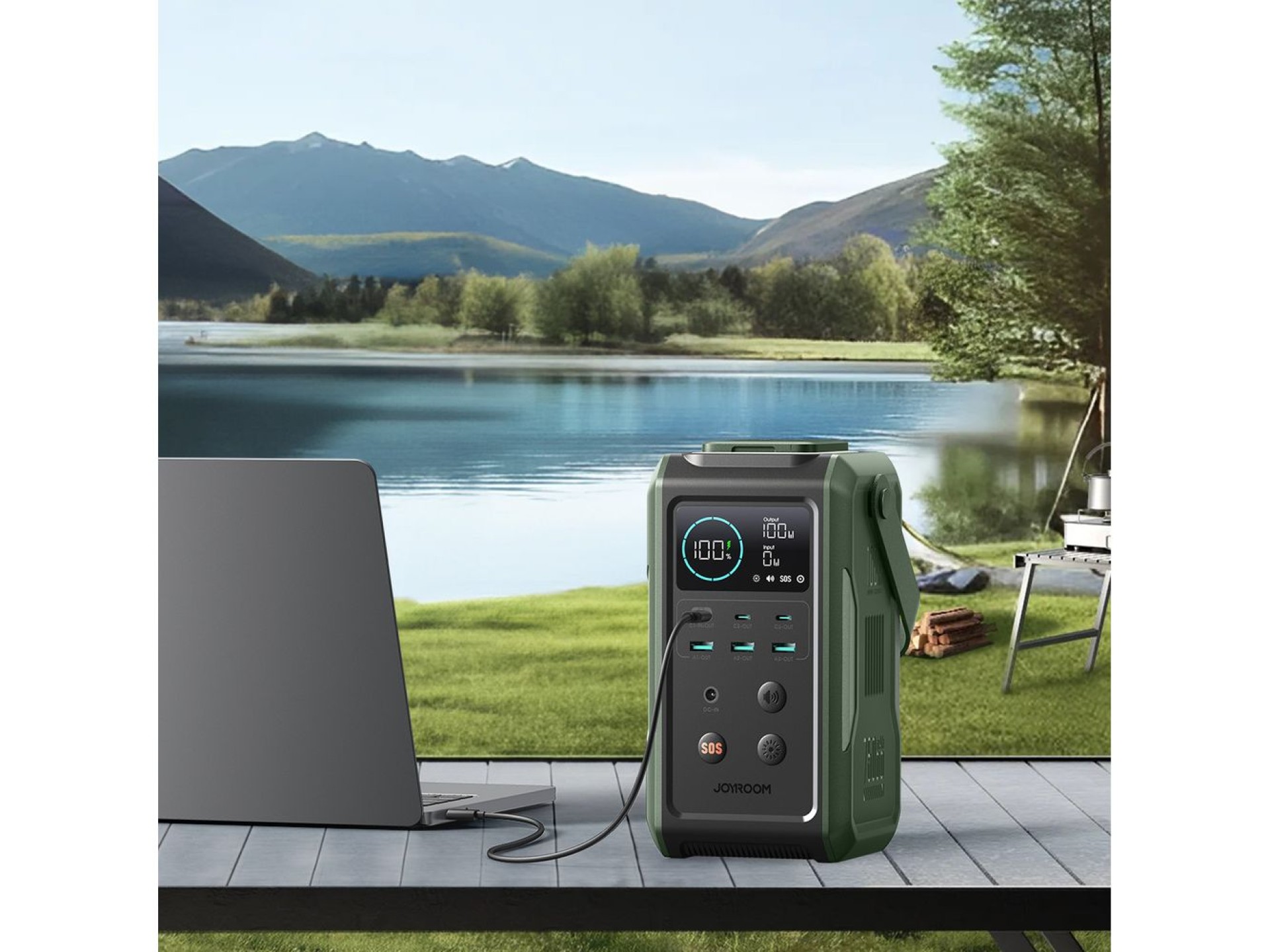 Batería externa Joyroom JR-PBF10 de 75000 mAh y 100 W con 3 puertos USB-C y 3 puertos USB-A, lintern