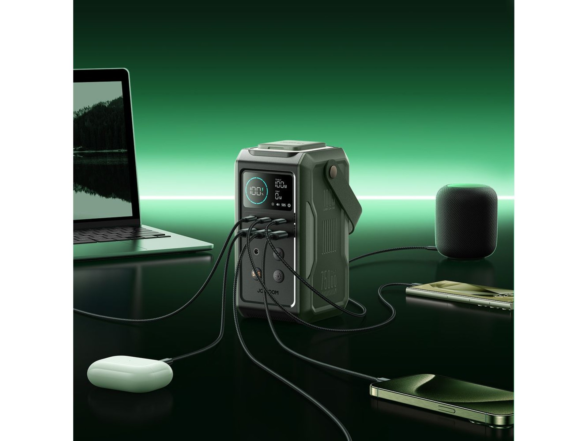 Batería externa Joyroom JR-PBF10 de 75000 mAh y 100 W con 3 puertos USB-C y 3 puertos USB-A, lintern