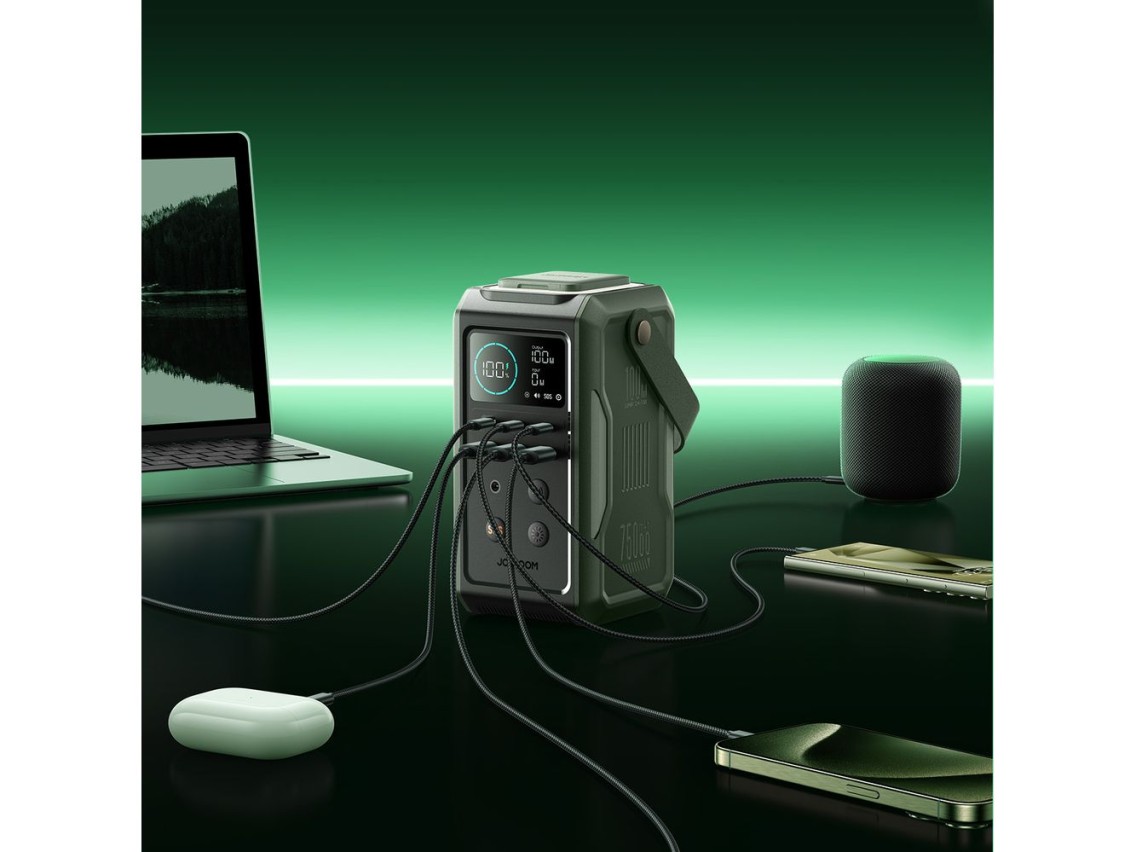Batería externa Joyroom JR-PBF10 de 75000 mAh y 100 W con 3 puertos USB-C y 3 puertos USB-A, lintern