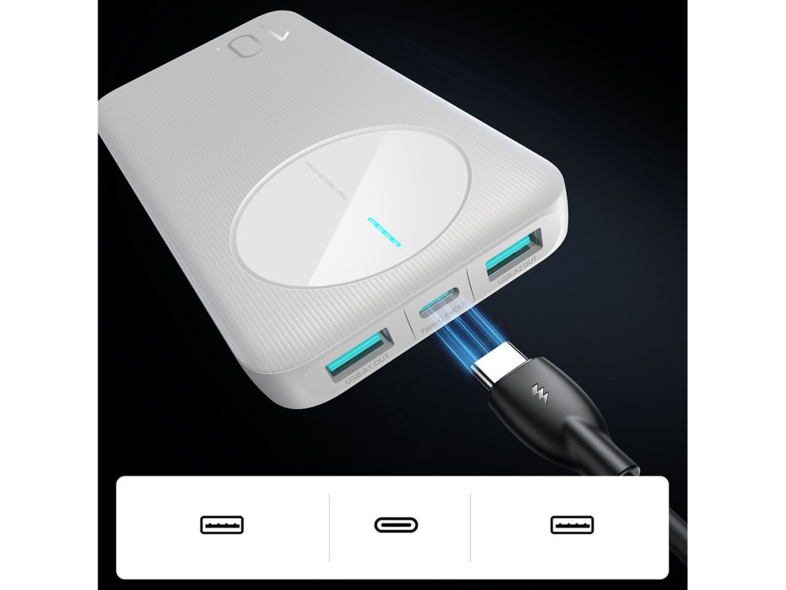 Powerbank Joyroom JR-PBF12 10000mAh 2.4A 2x USB-A 1x USB-C - white
