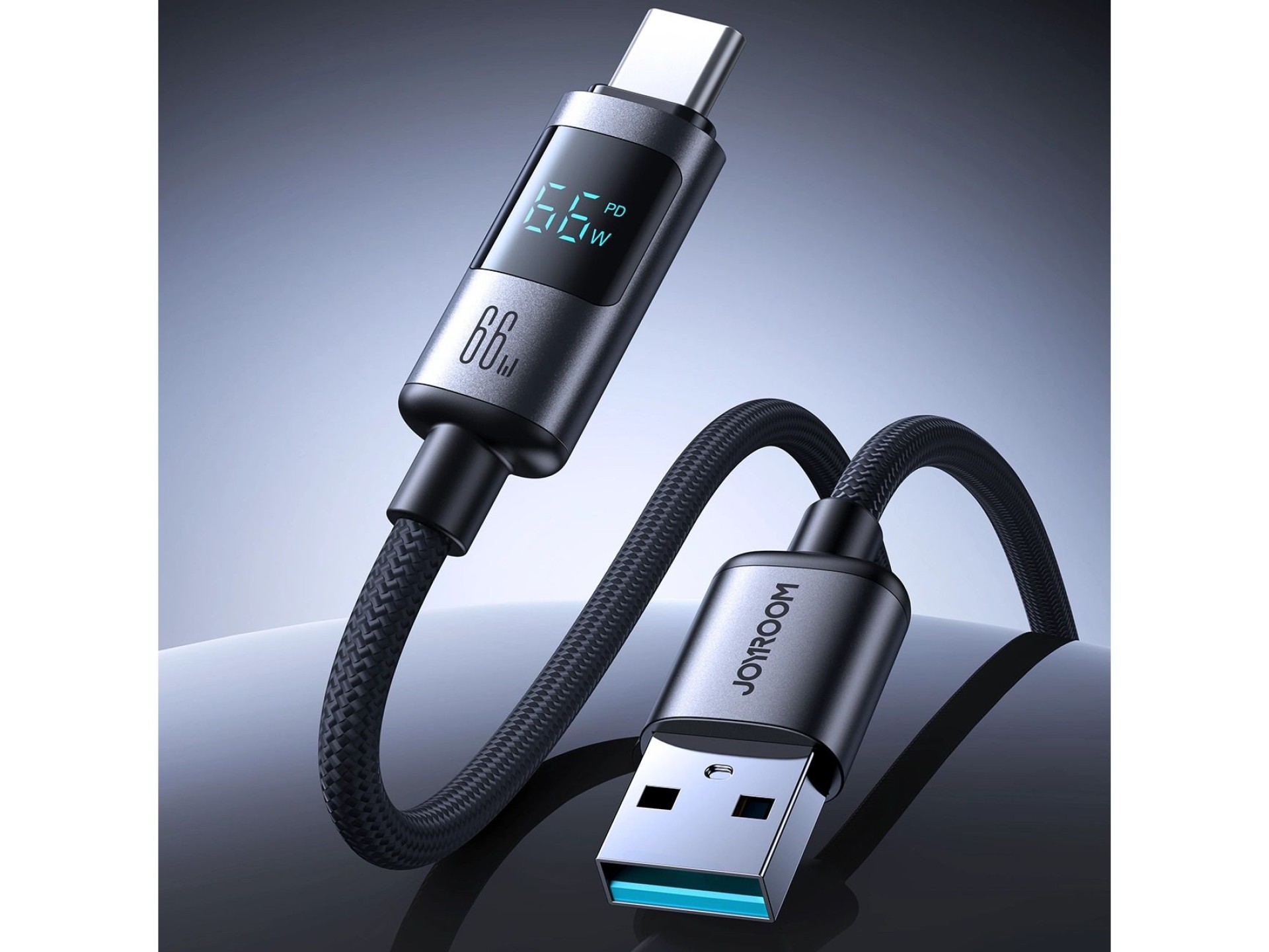 Cabo USB-A-USB-C Joyroom S-A16 Pro Prism Series 66W com display de 1,2 m - Preto