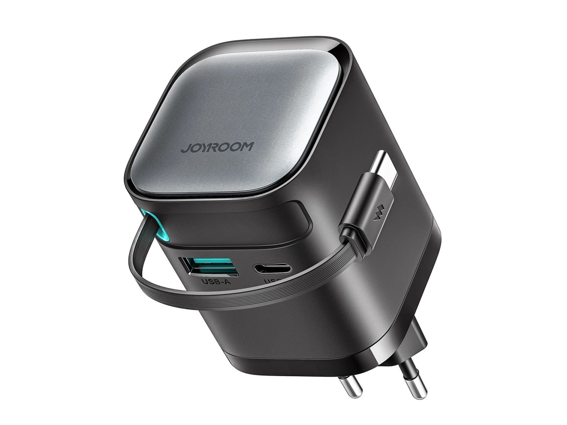 Joyroom JR-TCL02 65W USB-A USB-C GaN charger with built-in USB-C cable - black