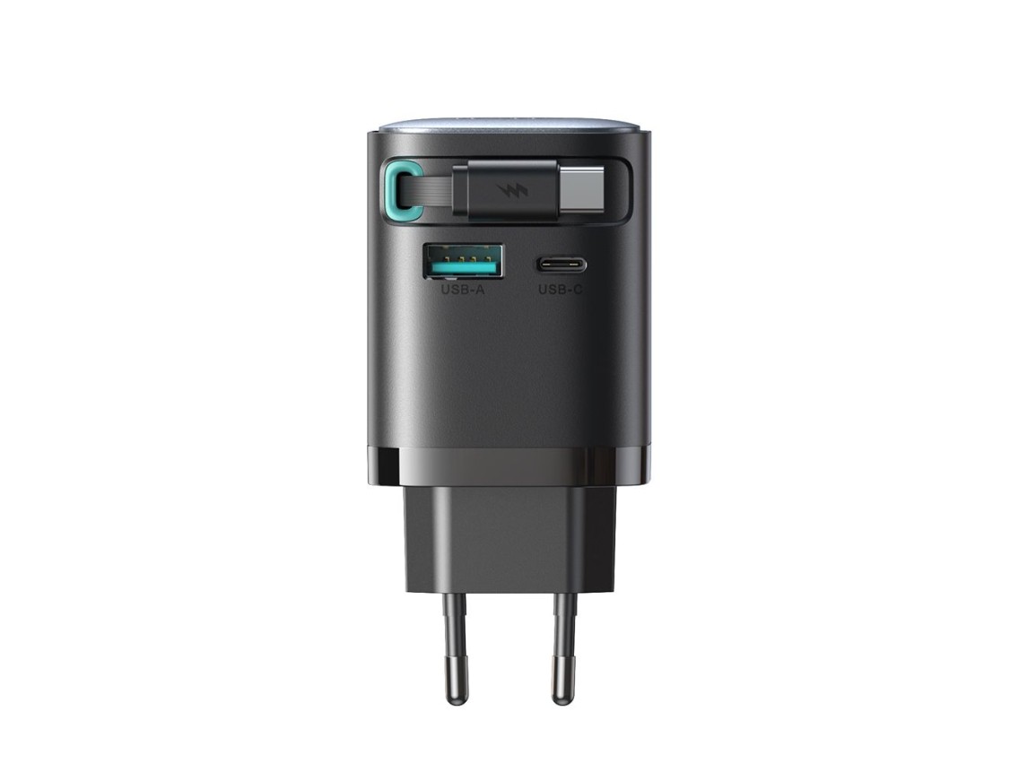 Cargador Joyroom JR-TCL02 de 65 W USB-A/USB-C GaN con cable USB-C integrado - negro