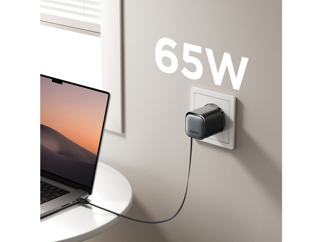 Cargador Joyroom JR-TCL02 de 65 W USB-A/USB-C GaN con cable USB-C integrado - negro