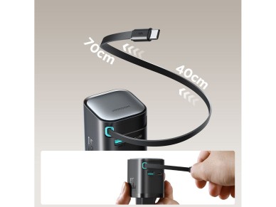 Cargador Joyroom JR-TCL02 de 65 W USB-A/USB-C GaN con cable USB-C integrado - negro