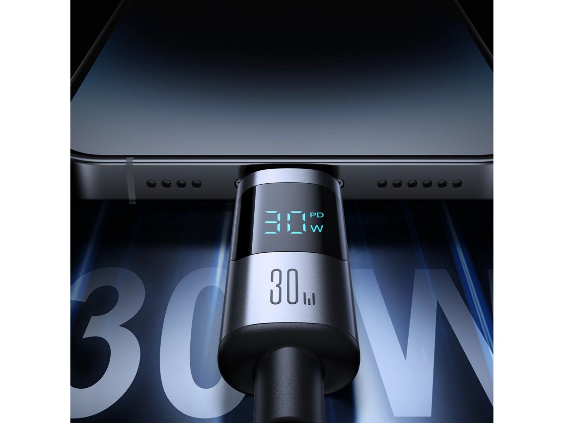 Joyroom S-A16 Pro Prism Series 30 W USB-C - Cabo Lightning com Display 1,2 m - Preto