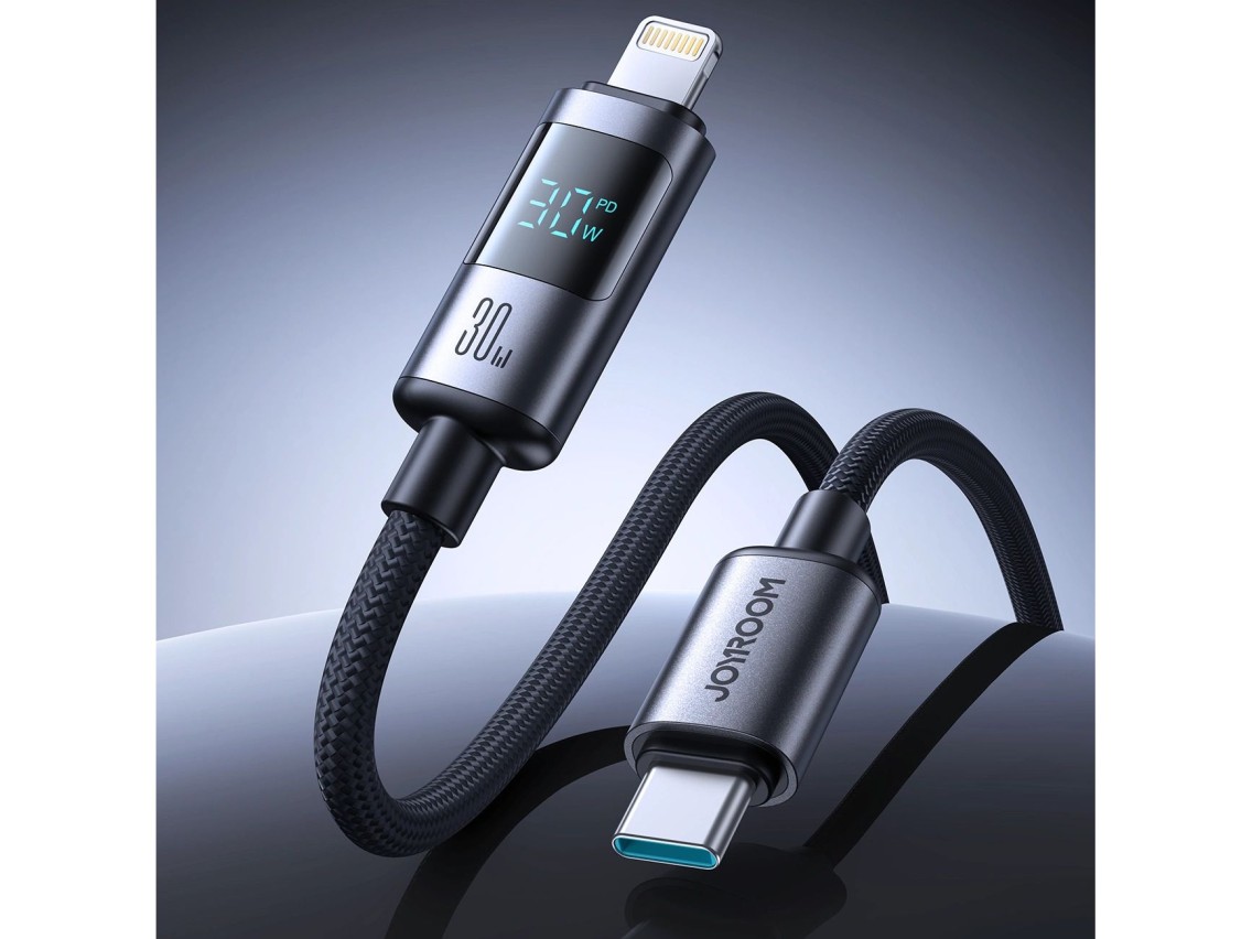 Joyroom S-A16 Pro Prism Series 30 W USB-C - Cabo Lightning com Display 1,2 m - Preto