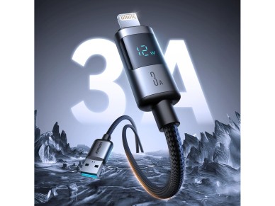 Joyroom S-A16 Pro Prism Series 3A USB-A - Cabo Lightning com Display 1,2 m - Preto