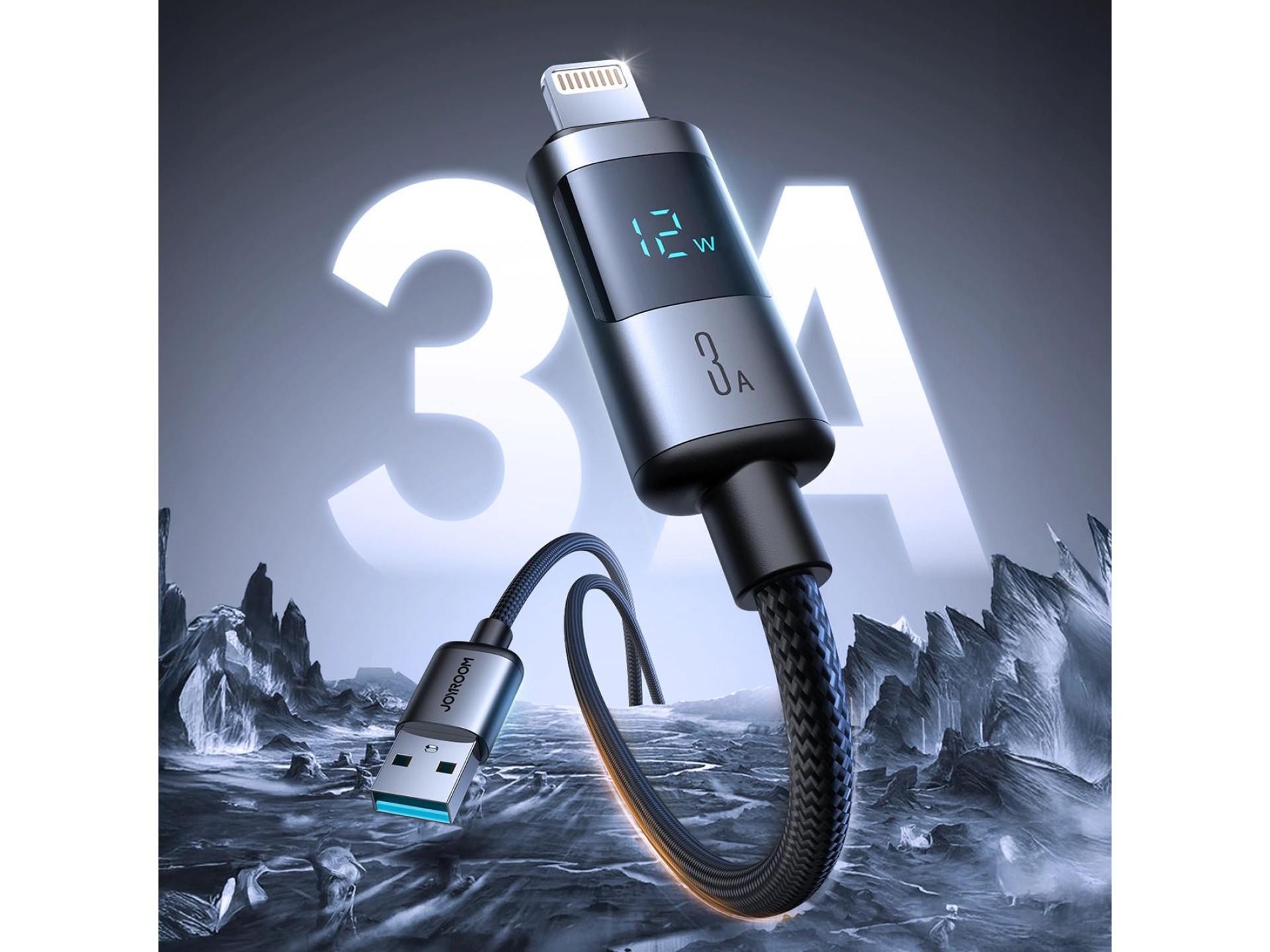 Joyroom S-A16 Pro Prism Series 3A USB-A - Lightning Cable with Display 1.2m - Black