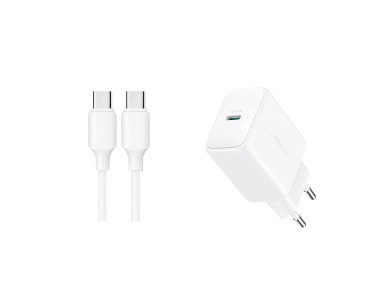 Carregador de rede Joyroom JR-TCF20 USB-C PD 20W - branco + cabo USB-C/USB-C de 1m Carregador de rede Joyroom JR-TCF20 USB-C PD 20W - branco + cabo USB-C/USB-C de 1m