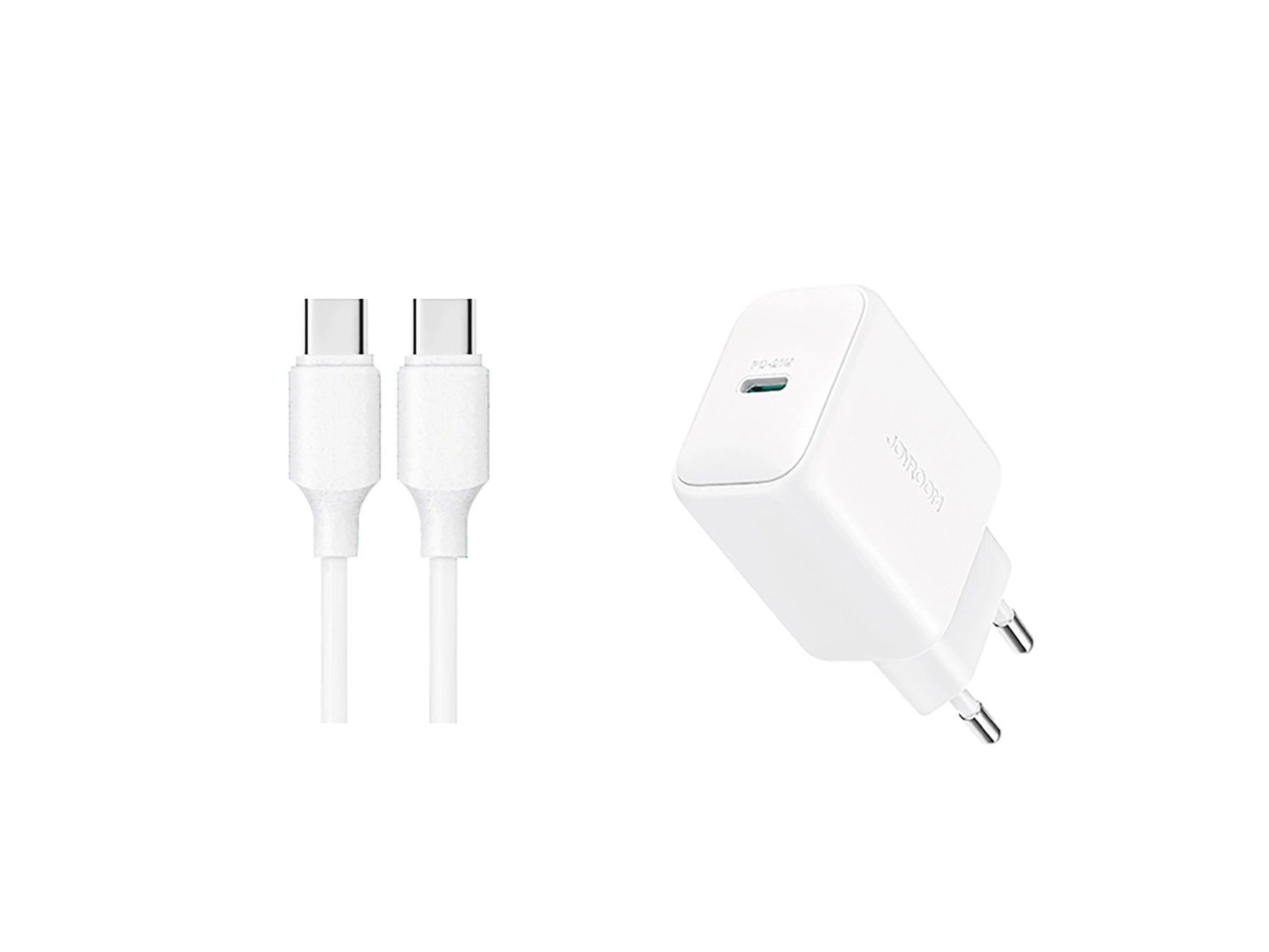 Cargador de red Joyroom JR-TCF20 USB-C PD de 20 W - blanco + cable USB-C/USB-C de 1 m