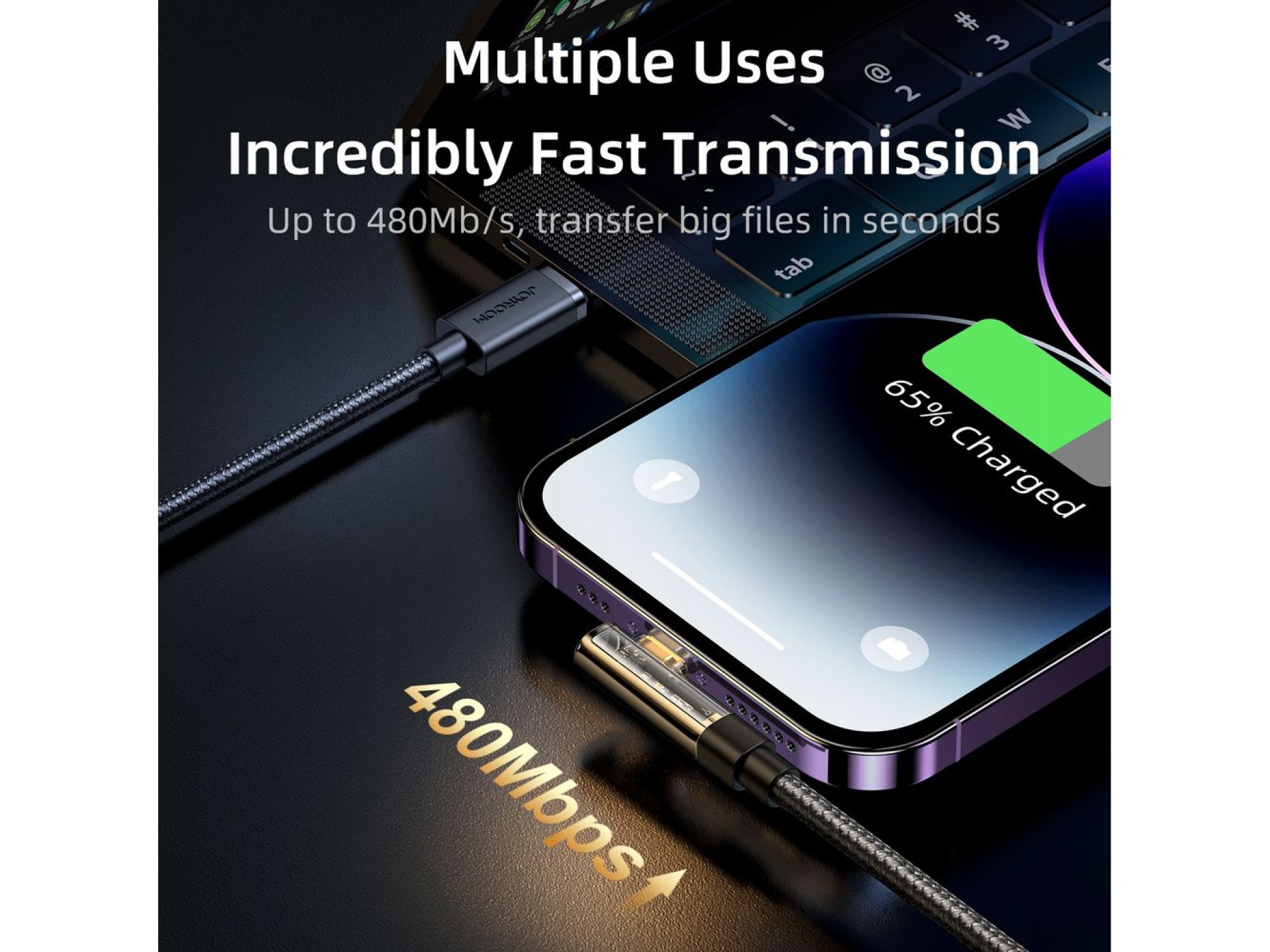 Cabo para jogos Joyroom S-UL012A6 Lightning (angular) / USB-A (reto) 2.4A 1.2 m - azul