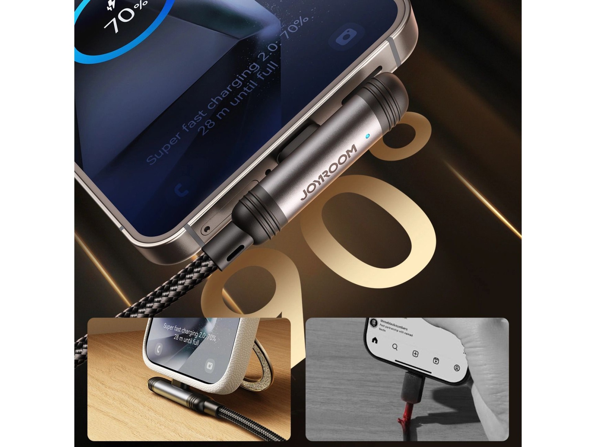 Joyroom S-A56 EnjoyX Series 90° USB-A - Cabo USB-C 3A 1,2 m - preto