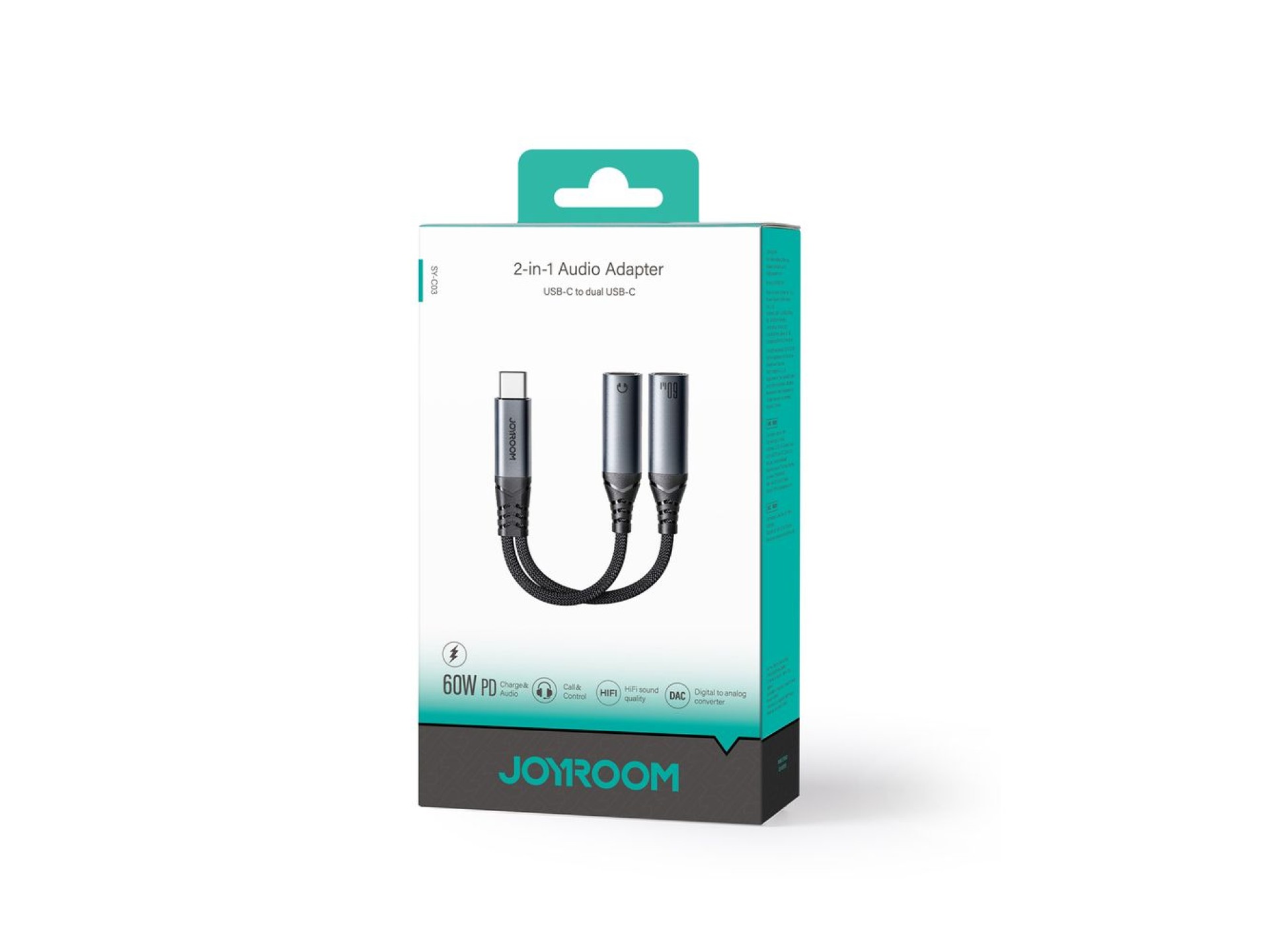 Adaptador DAC 2 em 1 Joyroom SY-C03 USB-C para 2x USB-C - preto