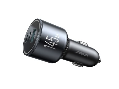 Cargador de coche Joyroom JR-CCN07 de 145 W con 2 puertos USB-C, USB-A y cable USB-C de 100 W - Gris