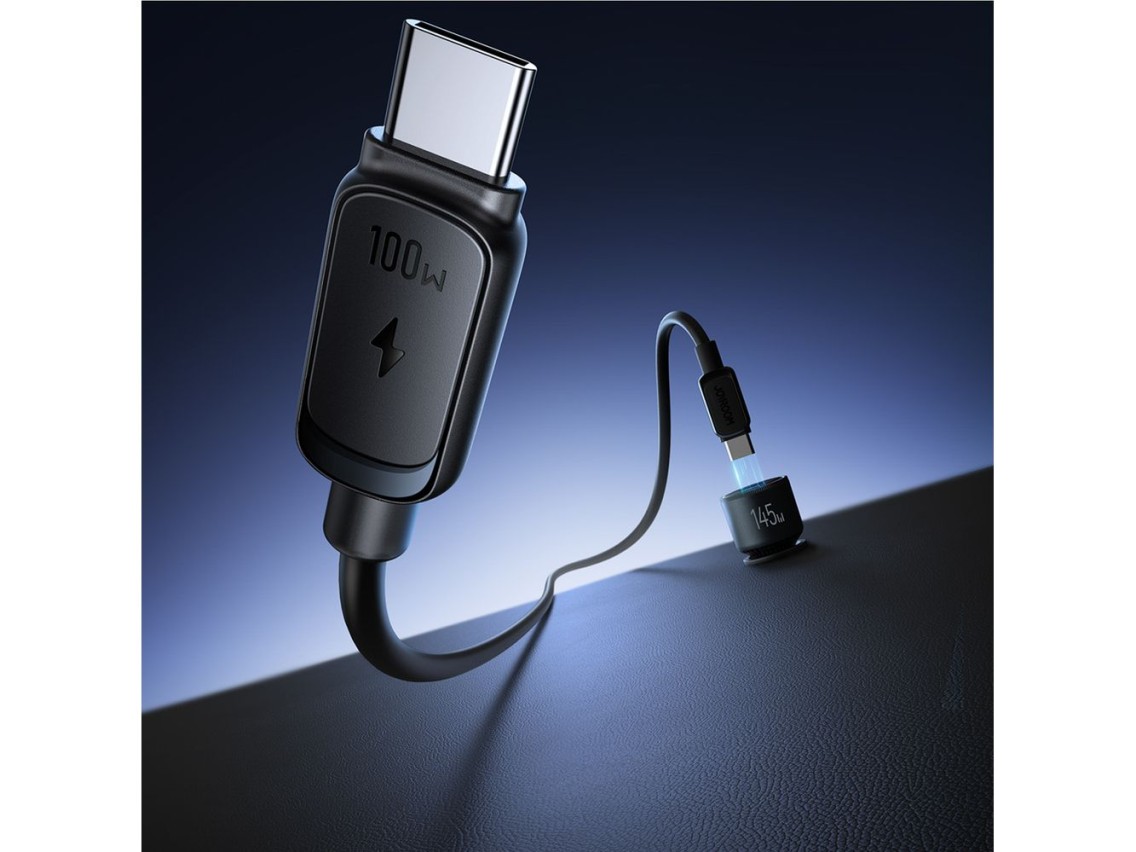 Cargador de coche Joyroom JR-CCN07 de 145 W con 2 puertos USB-C, USB-A y cable USB-C de 100 W - Gris