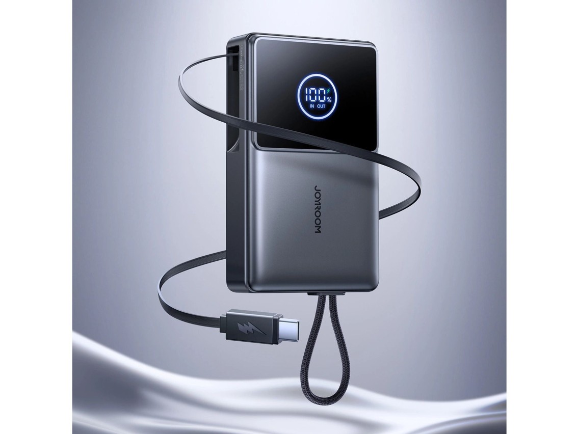 Carregador portátil Joyroom JR-PR1 10000mAh 22,5W com cabo USB-C retrátil integrado - Preto