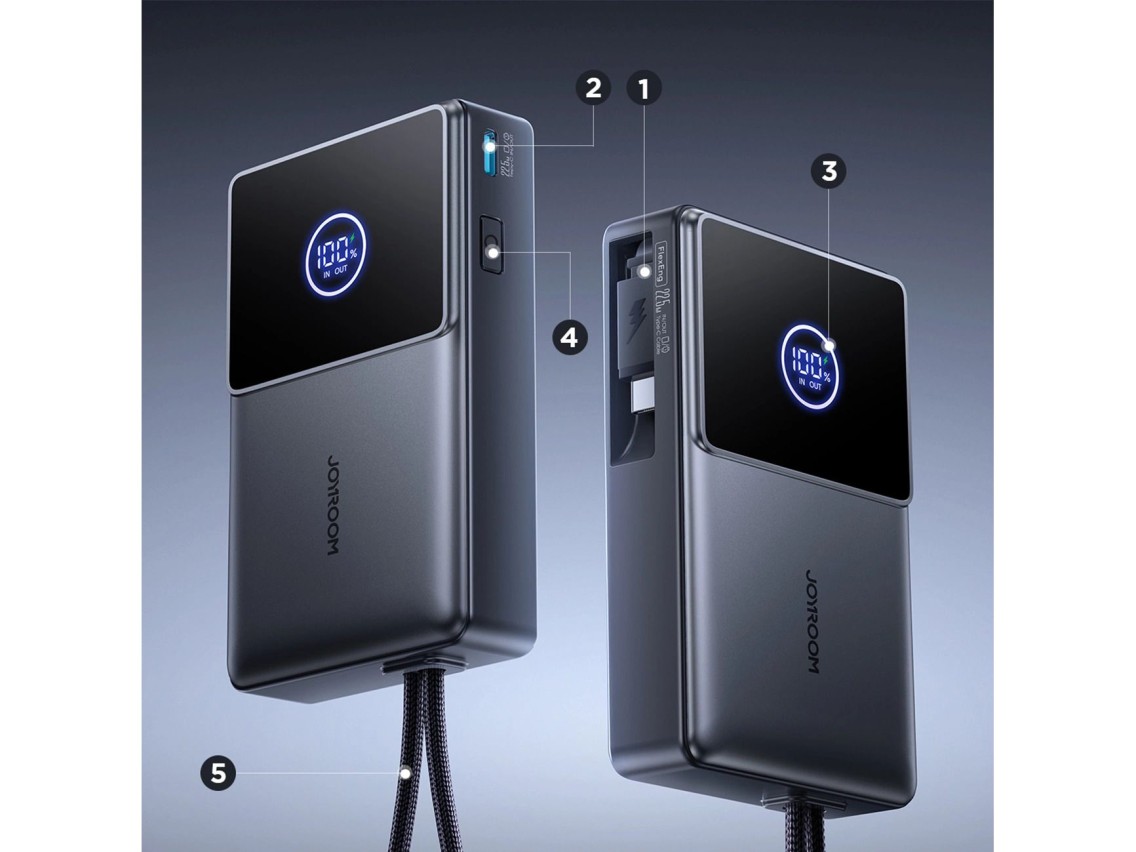 Carregador portátil Joyroom JR-PR1 10000mAh 22,5W com cabo USB-C retrátil integrado - Preto