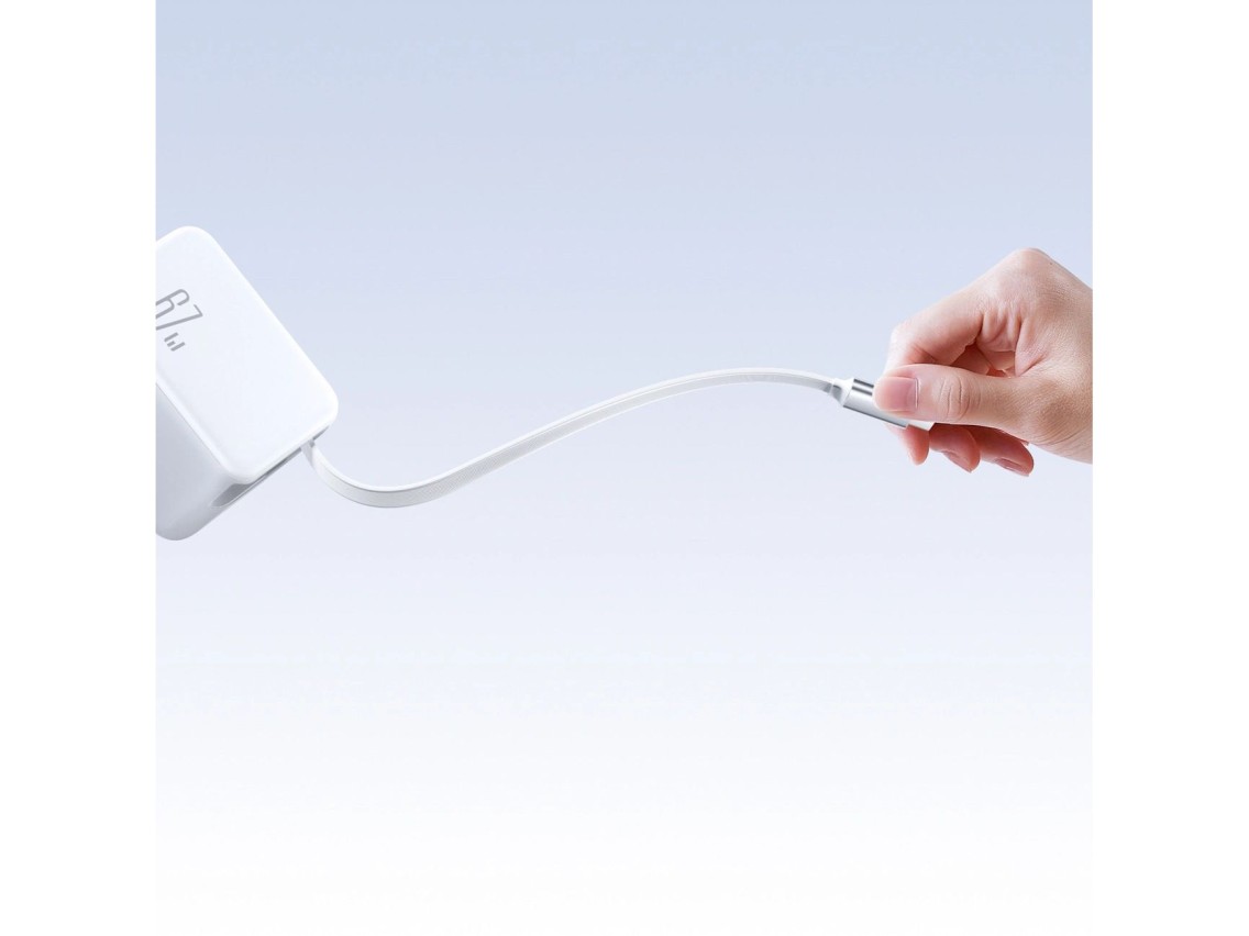 Cargador de pared Joyroom JR-TCL06 de 67 W GaN con cable USB-C retrctil integrado - Blanco