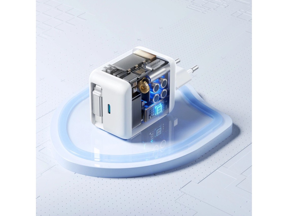 Cargador de pared Joyroom JR-TCL06 de 67 W GaN con cable USB-C retrctil integrado - Blanco