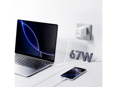 Joyroom JR-TCL06 67W GaN Wall Charger with Built-in Retractable USB-C Cable - White Joyroom JR-TCL06 67W GaN Wall Charger with Built-in Retractable USB-C Cable - White