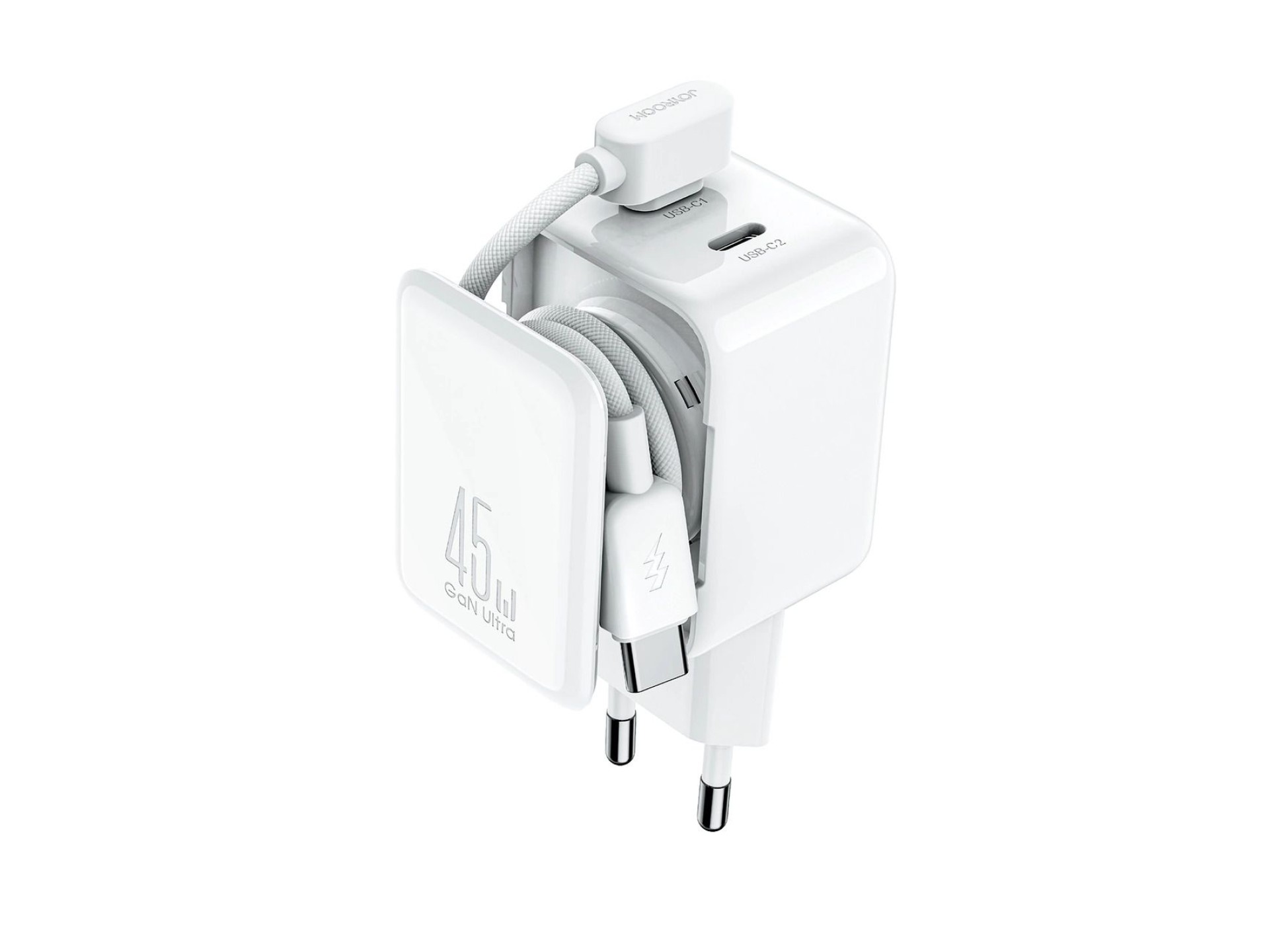Carregador de parede Joyroom JR-TCL05 45W GaN com organizador de cabos - Branco