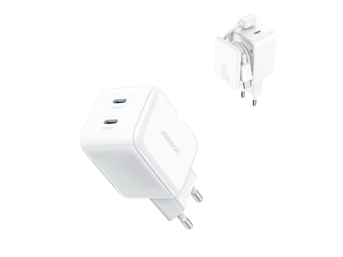 Carregador de parede Joyroom JR-TCL05 45W GaN com organizador de cabos - Branco