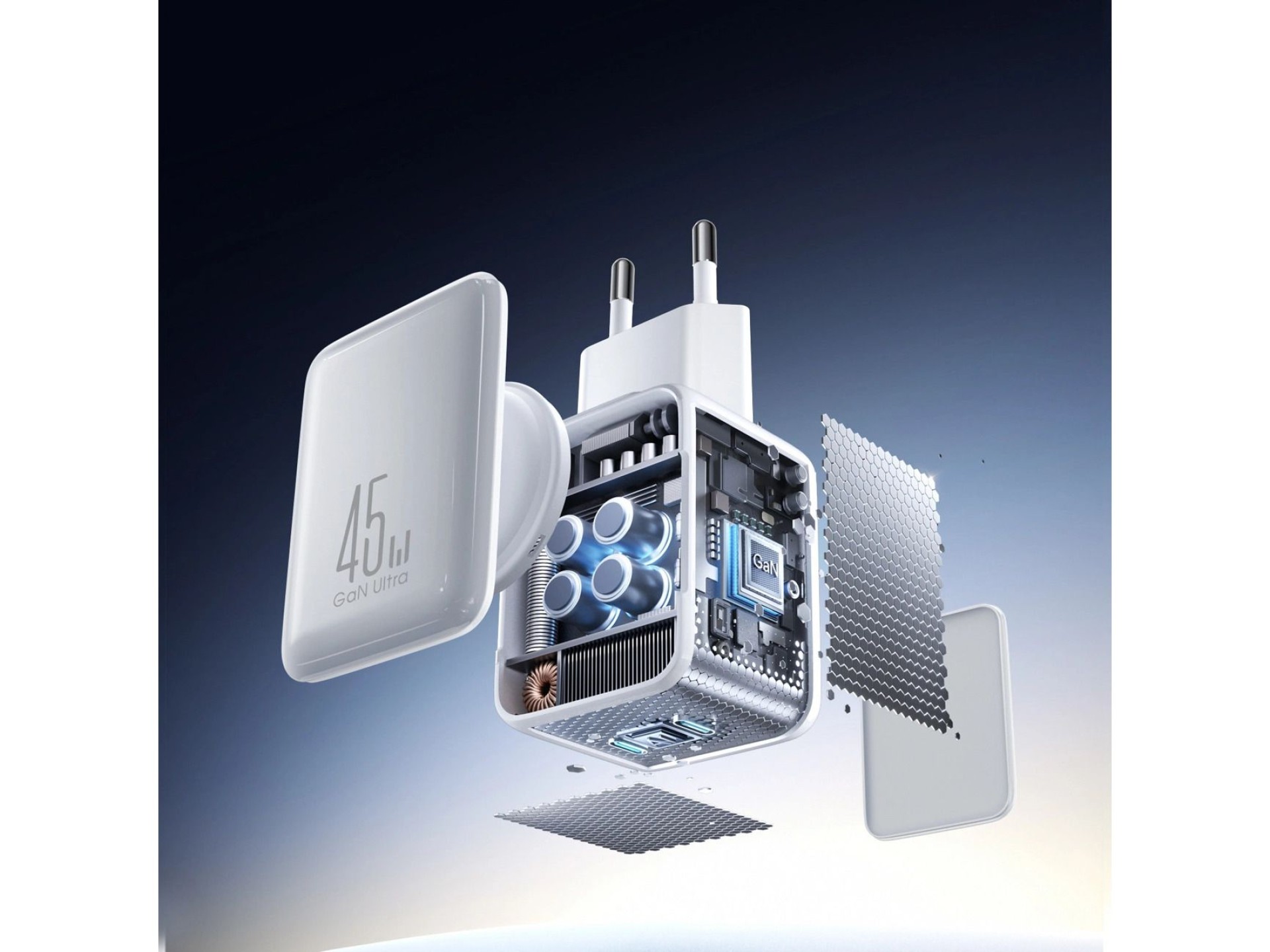 Carregador de parede Joyroom JR-TCL05 45W GaN com organizador de cabos - Branco