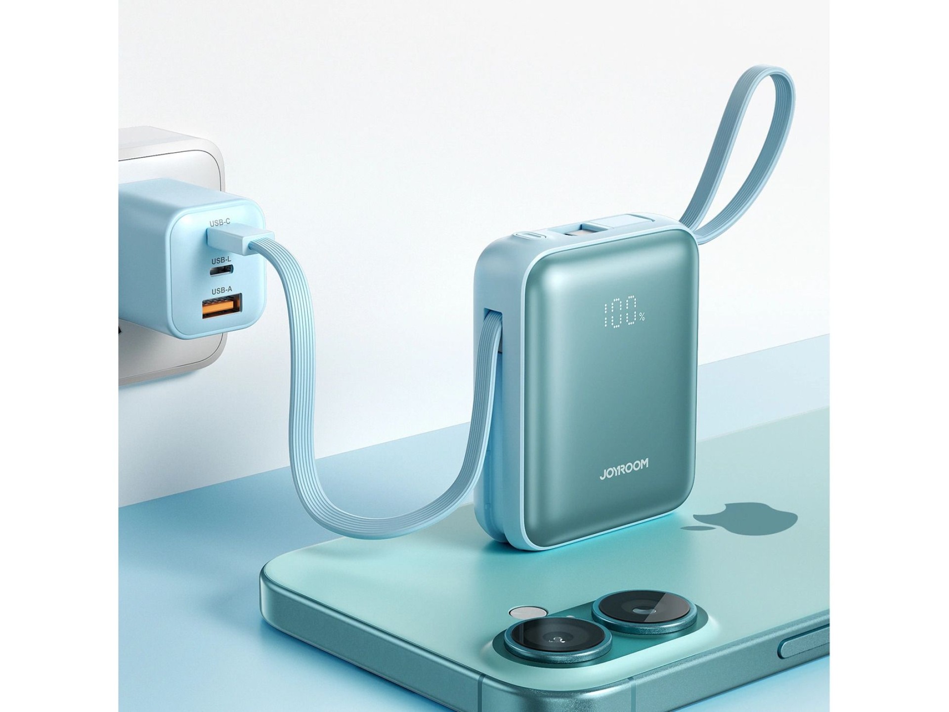 Batería externa Joyroom JR-PBF27 de 22,5 W y 10 000 mAh con dos cables integrados - Azul