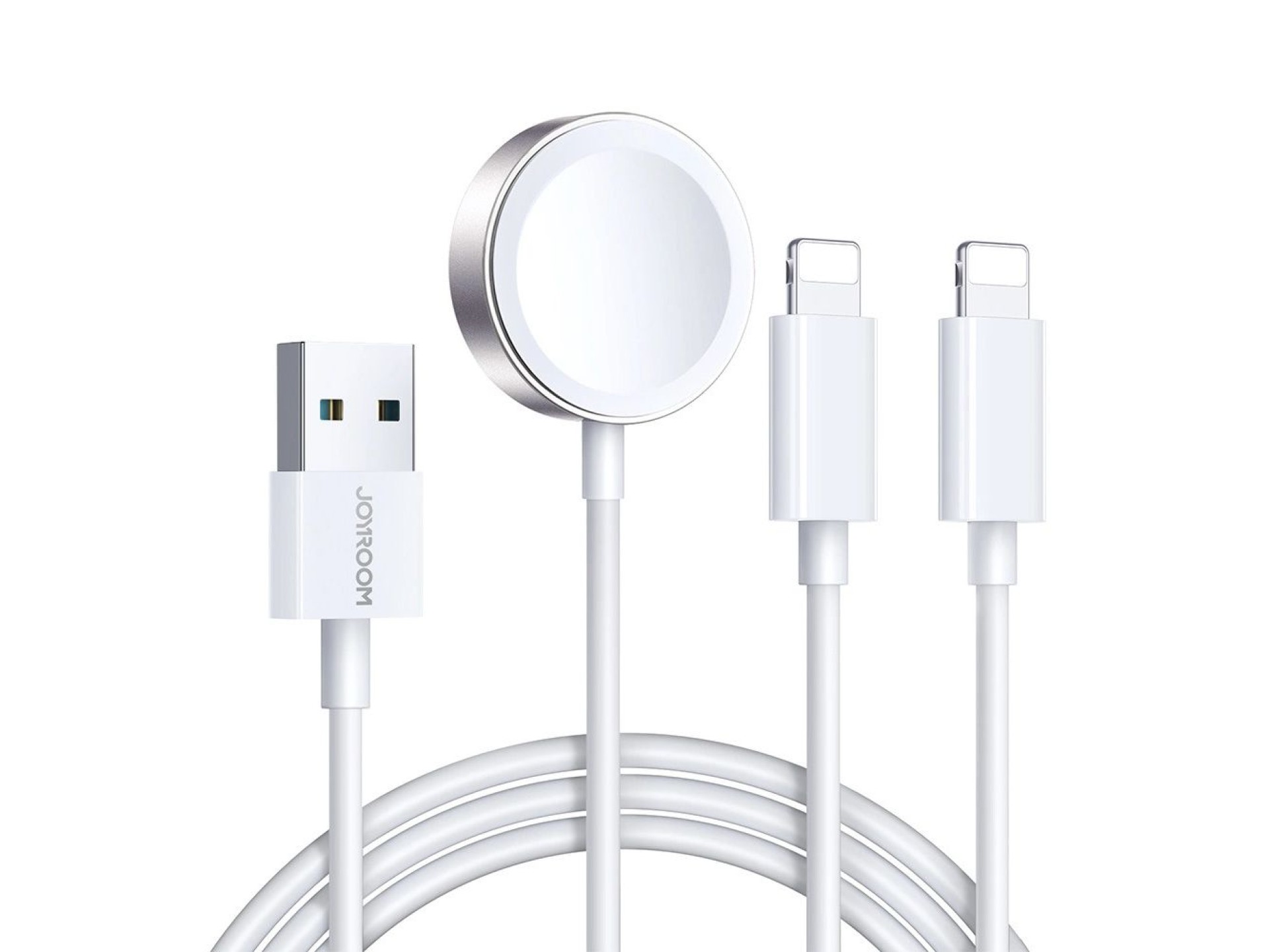 Joyroom S-IW007 Cable 3 en 1 USB-A con cargador magnético y Lightning de 1,2 m - blanco