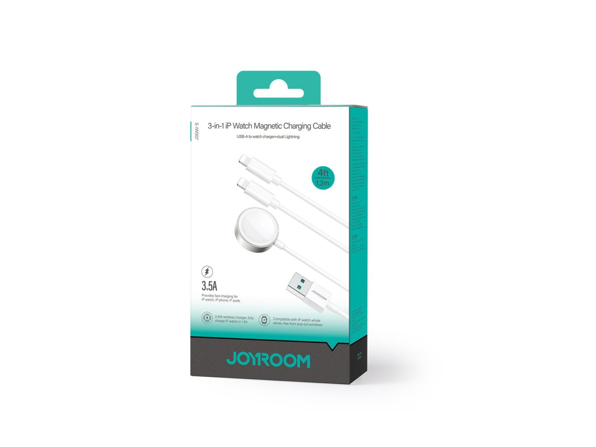 Joyroom S-IW007 Cable 3 en 1 USB-A con cargador magnético y Lightning de 1,2 m - blanco