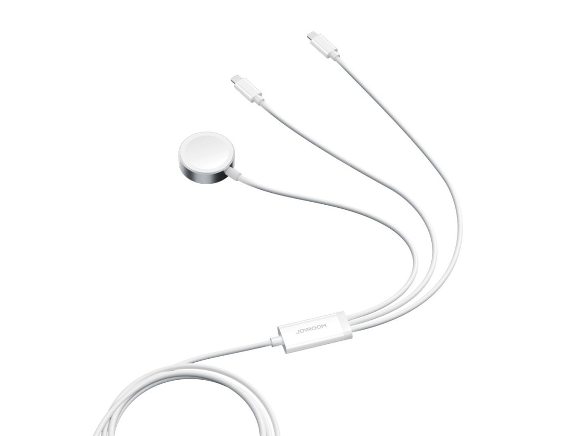 Cabo Joyroom S-IW007 3 em 1 USB-A com carregador magn�tico e Lightning, 1,2 m, branco.