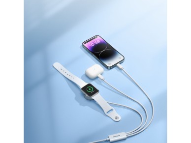 Cabo Joyroom S-IW007 3 em 1 USB-A com carregador magn�tico e Lightning, 1,2 m, branco.