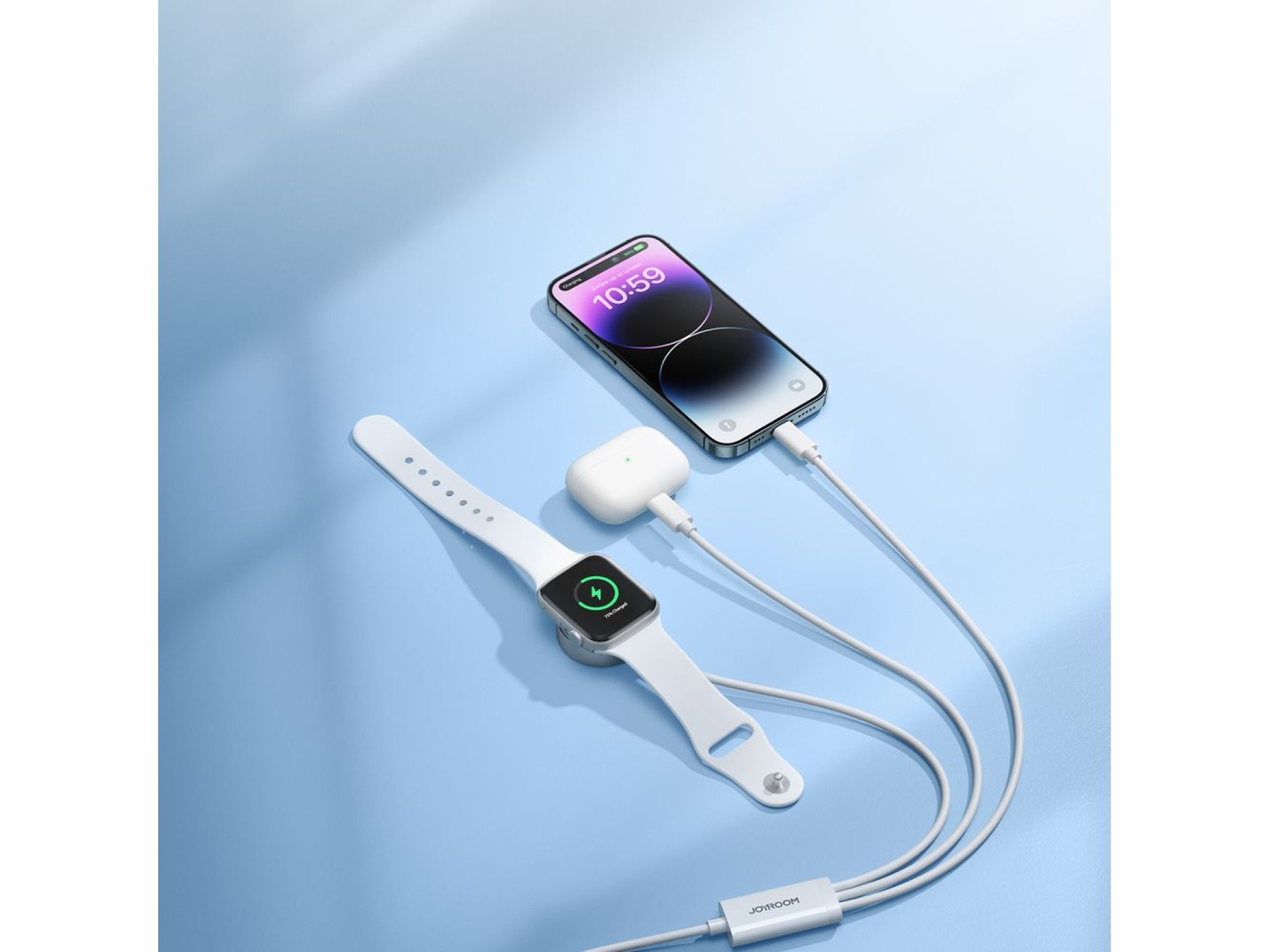 Joyroom S-IW007 Cable 3 en 1 USB-A con cargador magnético y Lightning de 1,2 m - blanco