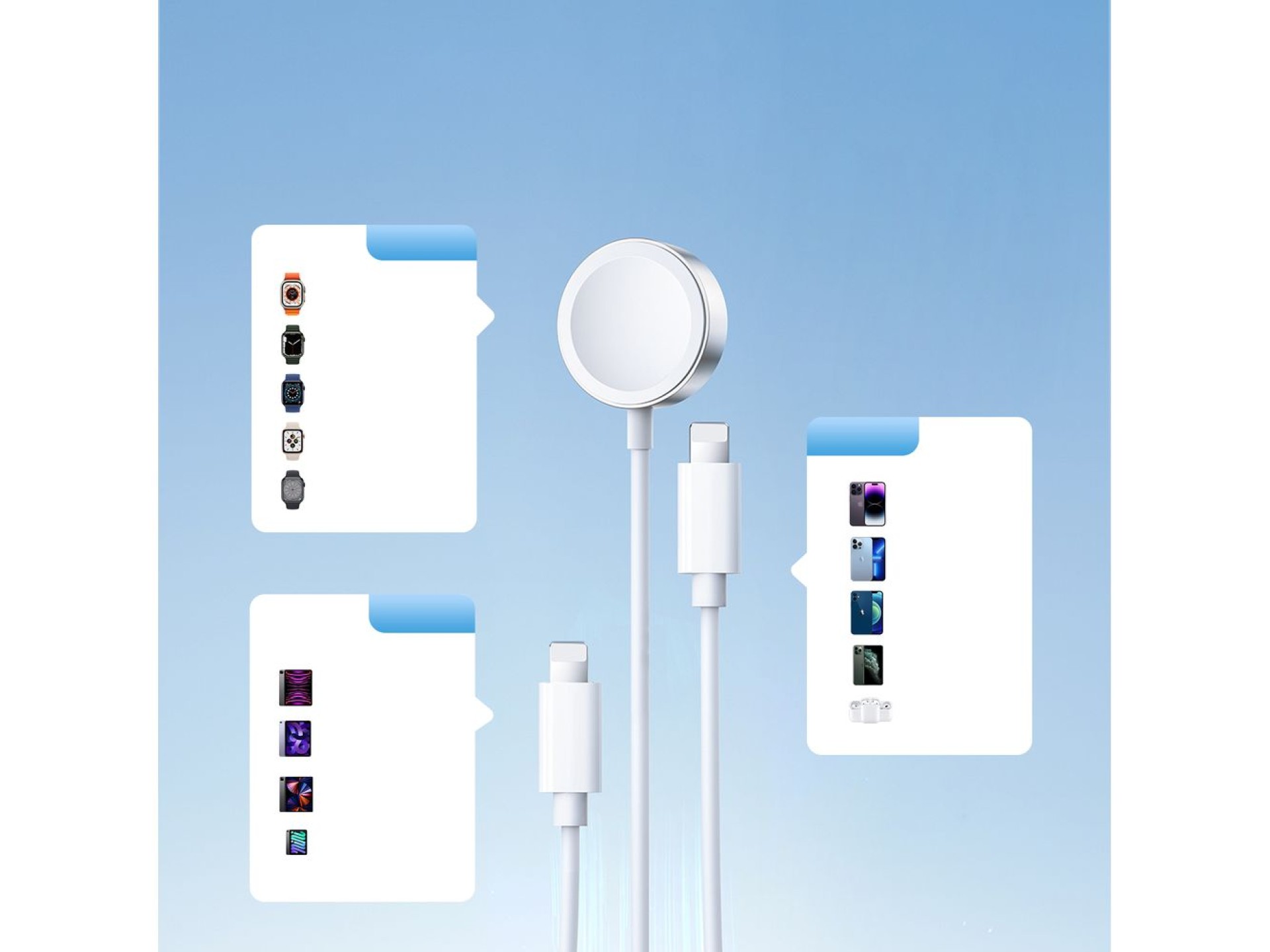 Joyroom S-IW007 Cable 3 en 1 USB-A con cargador magnético y Lightning de 1,2 m - blanco