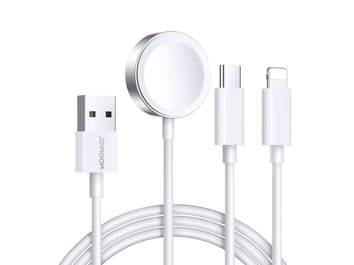 Cargador magnético Joyroom S-IW008 3 en 1 USB-A - Lightning/USB-C 1,2 m - blanco