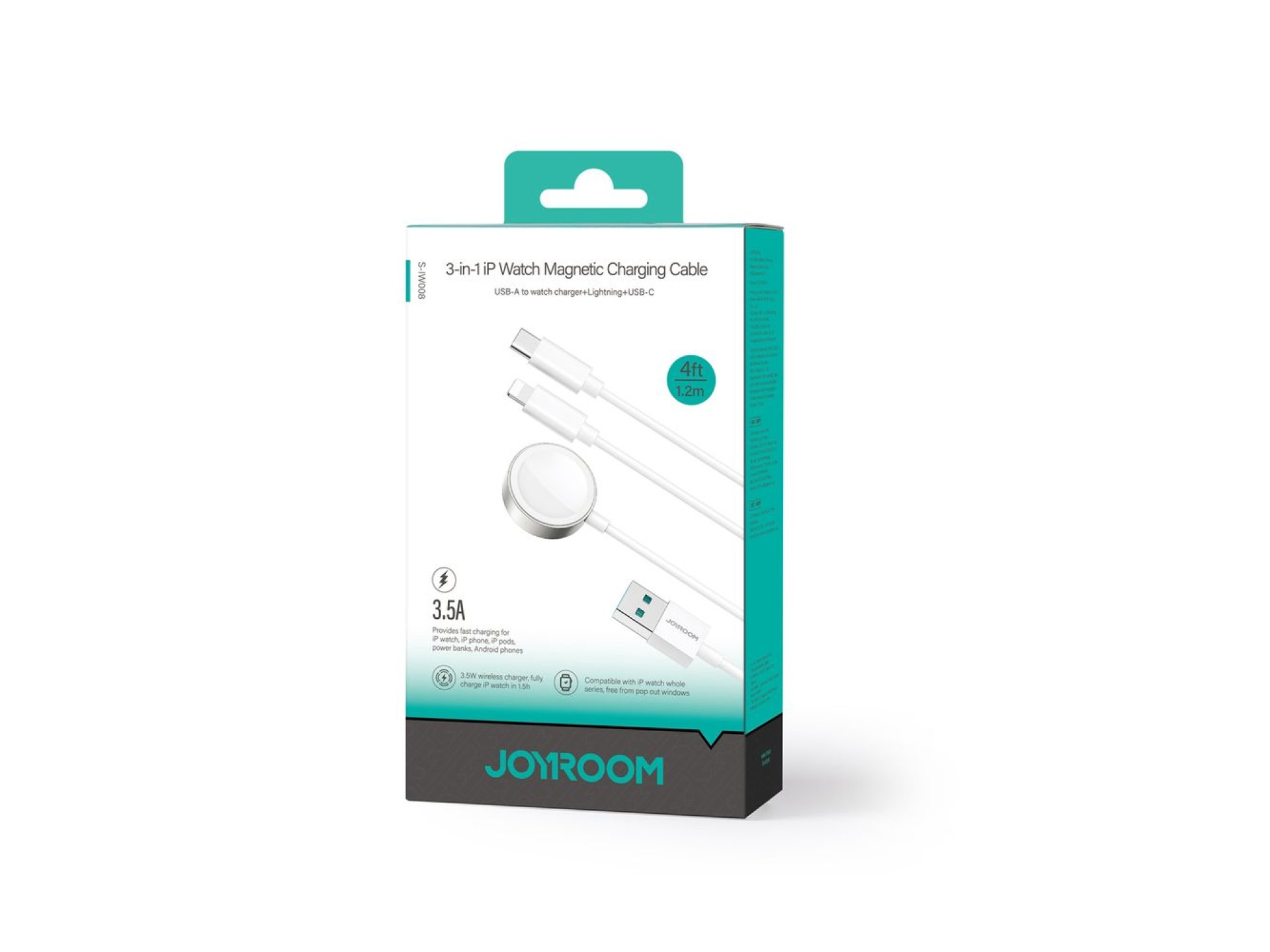 Cabo carregador magnético 3 em 1 Joyroom S-IW008 USB-A - Lightning/USB-C 1,2 m - branco
