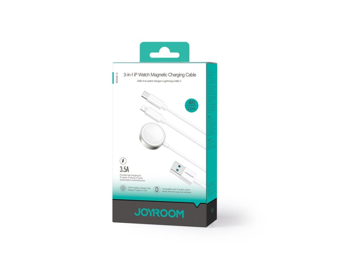 Cargador magnético Joyroom S-IW008 3 en 1 USB-A - Lightning/USB-C 1,2 m - blanco